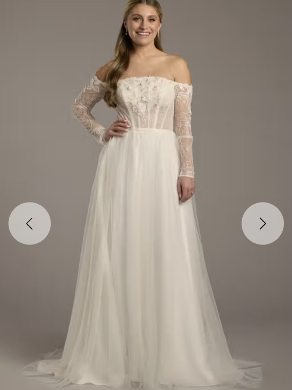 Db Edit Elegant Off-Shoulder Long Sleeve White Wedding Dress Size 6 Nwt